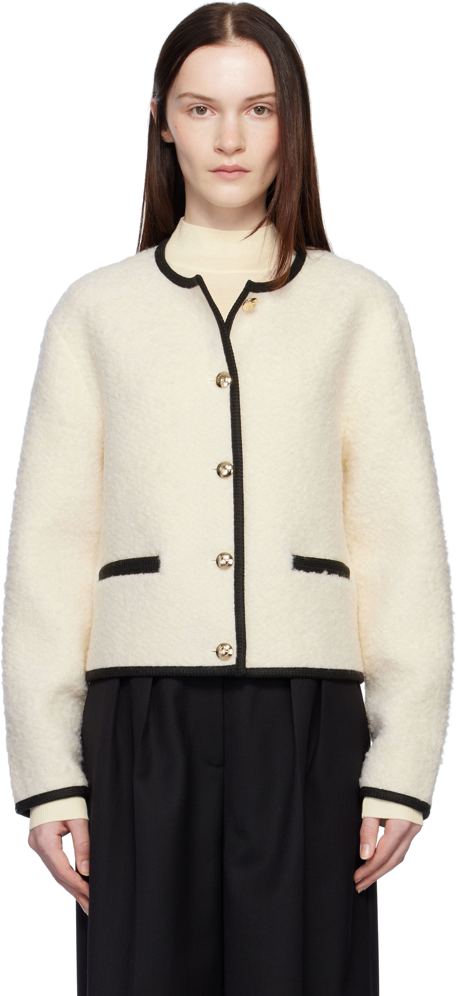 Куртка Anine Bing Boucle Buttoned Jacket білий | A-01-10223-IVY26, 0