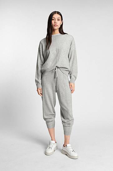 Спортивні штани BOSS Cashmere Drawstring Tracksuit Bottoms with Cuffed Hems and Front Seams Сірий | 50547858, 1