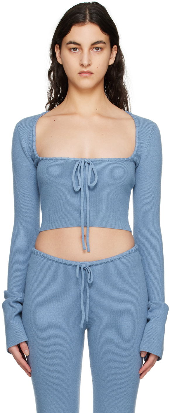 Cветр GUIZIO Guizio Bow Cropped Knit Sweater Синій | DGF22K302_BLU