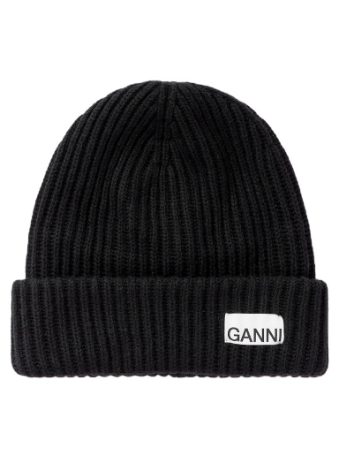 Шапка GANNI Structured Rib Beanie чорний | 5714667416047