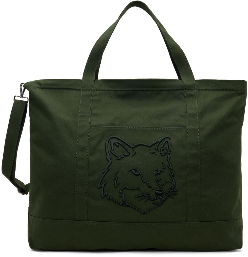 сумка-тоут MAISON KITSUNÉ Fox Head XL Tote Bag Green Зелений | LW05105WW0107