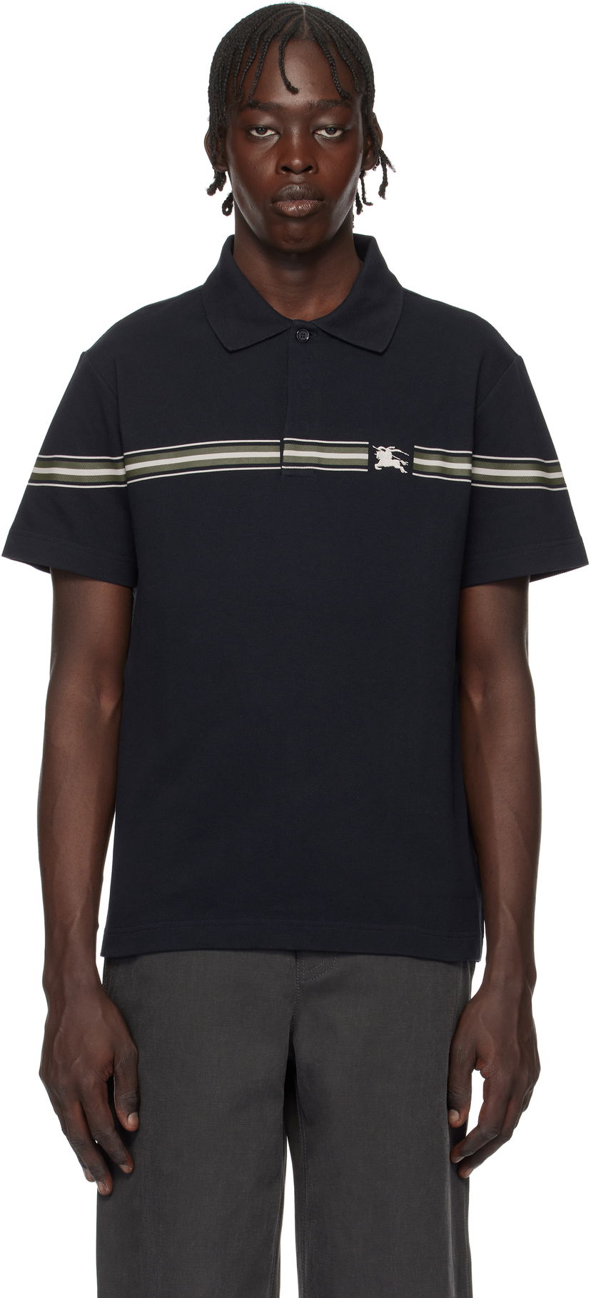 Сорочка поло Burberry Striped Cotton Polo Shirt чорний | 8105139