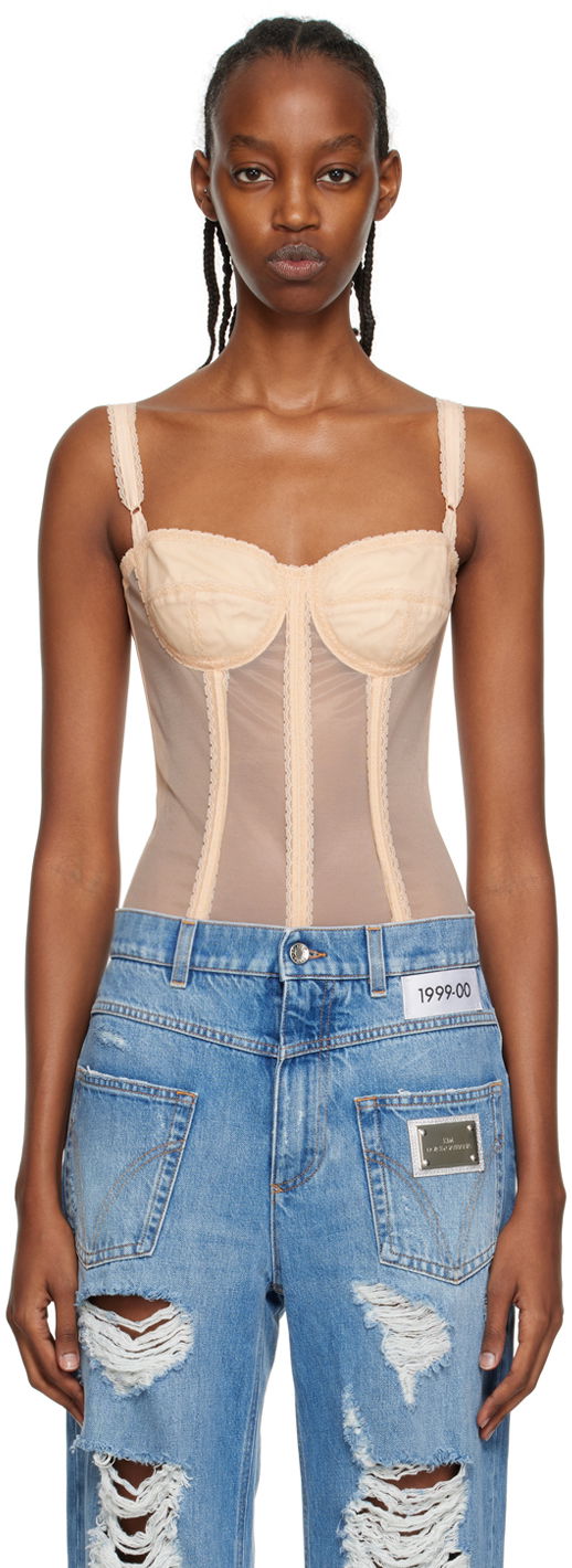 Боді Dolce & Gabbana Beige Kim Kardashian Edition Bodysuit бежевий | F7W66T GDC01