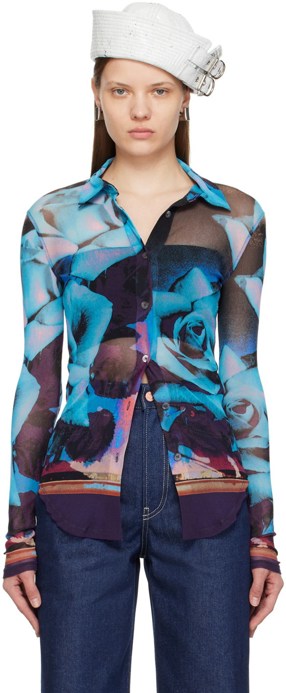 Сорочка Jean Paul Gaultier Jean Paul Gaultier Roses Print Mesh Shirt Синій | 24/25-U-CH013-T547-275020