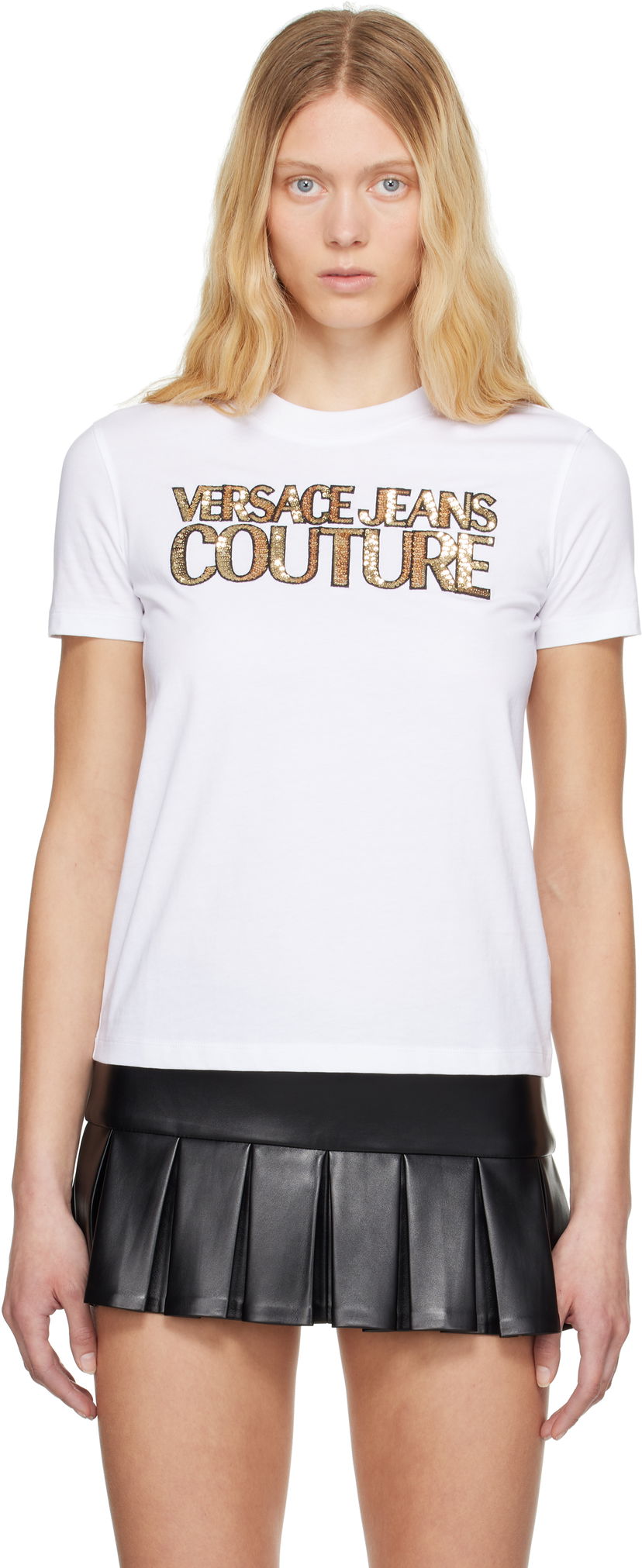 Футболка Versace Versace Jeans Couture Sequinned Logo T-Shirt білий | E78HAHE02_ECJ00E