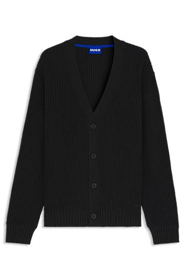 Cветр BOSS Relaxed Fit Ribbed Cardigan чорний | 50543776