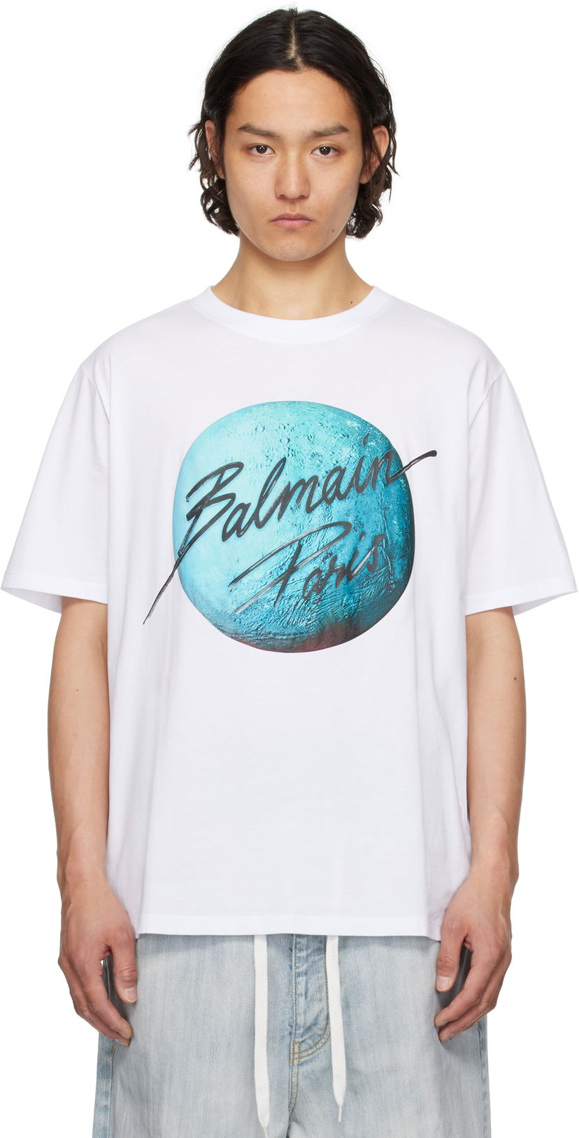 Футболка Balmain Balmain Paris Logo & Planet Graphic T-Shirt білий | EH0EG010GE80