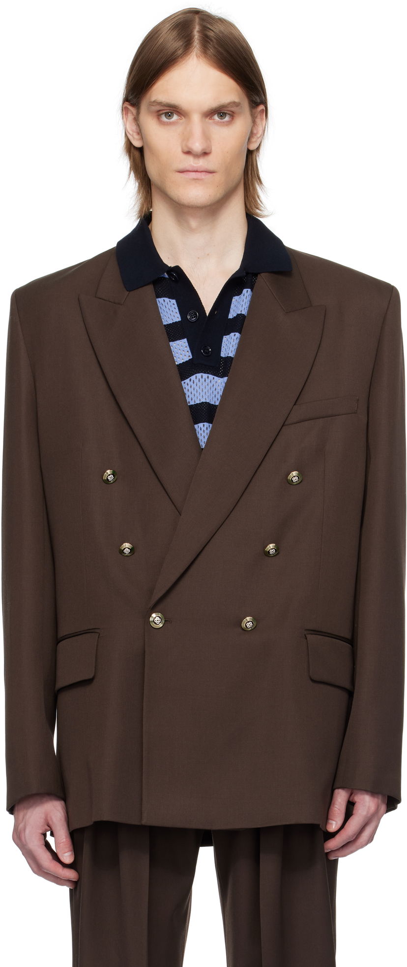 Куртка Casablanca Casablanca Wool Double Breasted Blazer Коричневий | MS25-JK-363-01