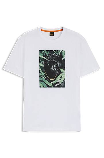 Футболка BOSS T-Shirt with Panther Graphic білий | 50546362
