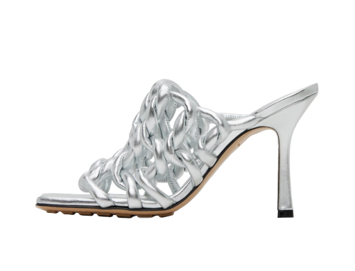 Кросівки та взуття Bottega Veneta Stretch Mule Heeled Sandals "Silver" Сірий | 716242 V29N0