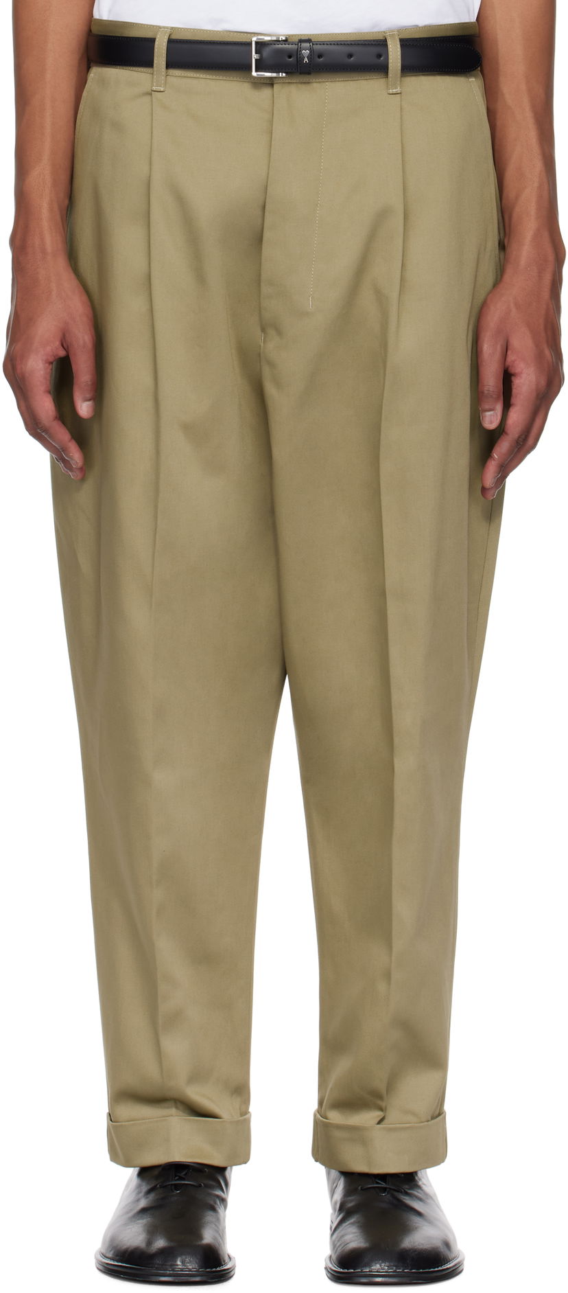 Штани AMI AMI Paris Cotton Carrot Oversized Trousers бежевий | HTR121.CO0103