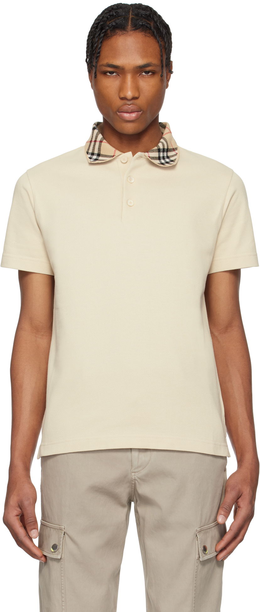 Сорочка поло Burberry Burberry Check Collar Cotton Polo бежевий | 8103864