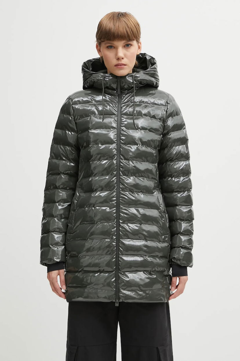 Пуховик Rains Lohja Curve Glossy Hooded Puffer Coat Зелений | 15890.127