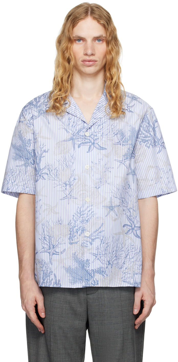 Сорочка Versace Barocco Sea Striped Shirt Синій | 1016206_1A11387