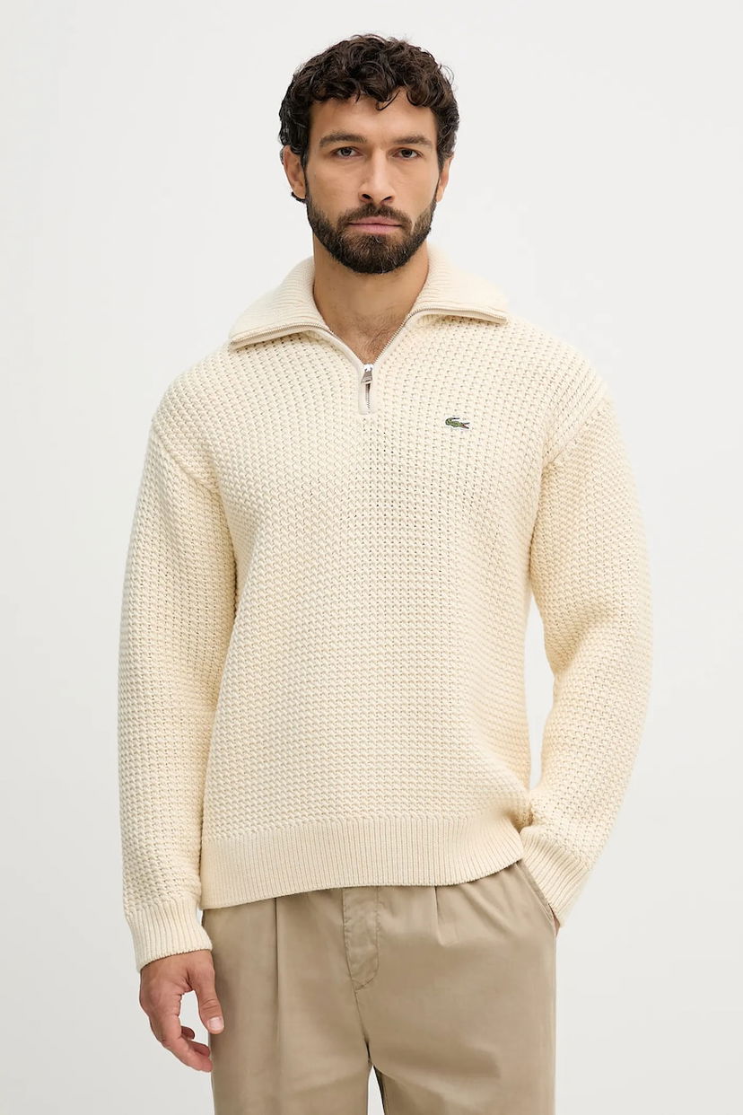 Cветр Lacoste Wool Blend Waffle Knit Half-Zip Polo Sweater бежевий | AH5205