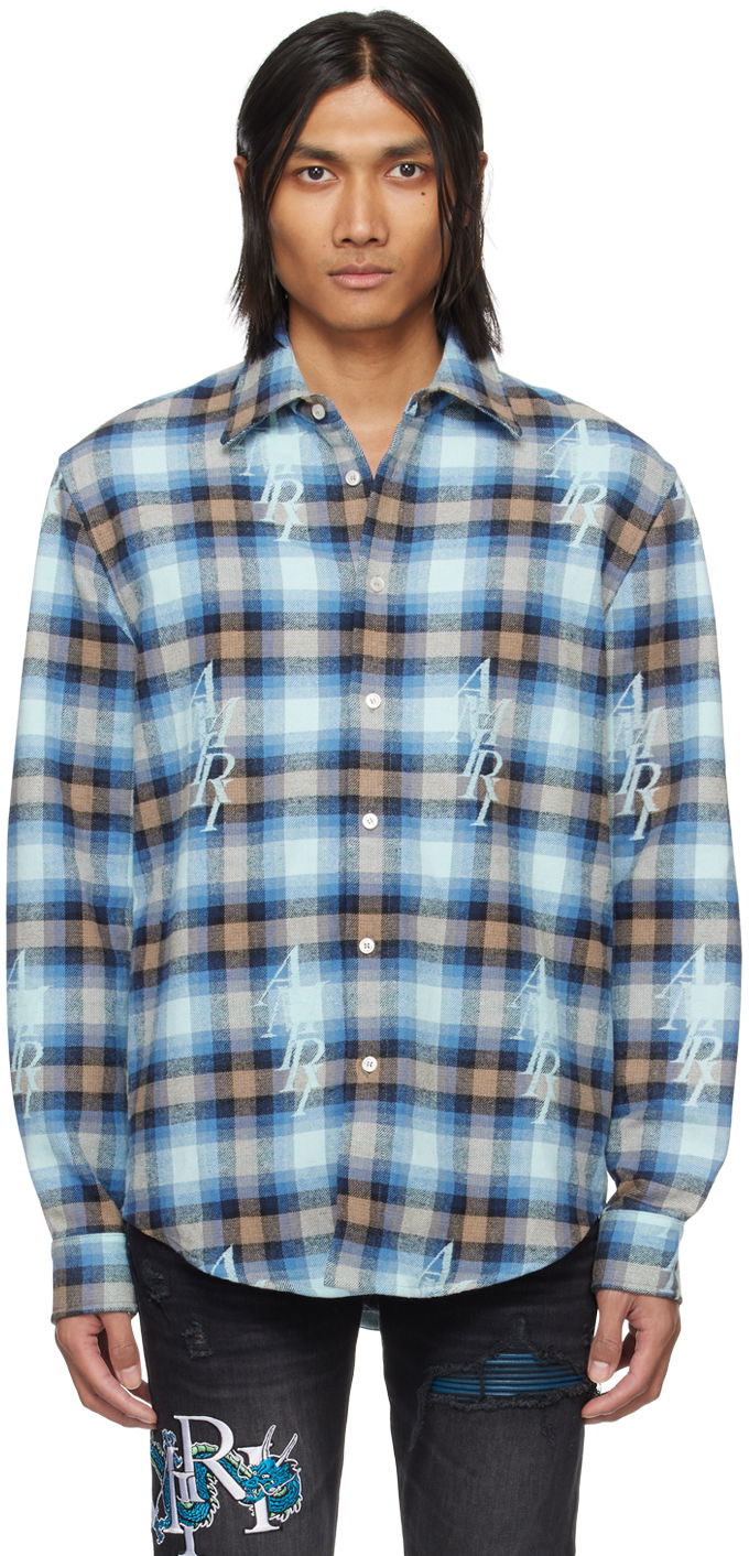 Сорочка AMIRI Staggered Plaid Shirt Синій | PS24MSL004