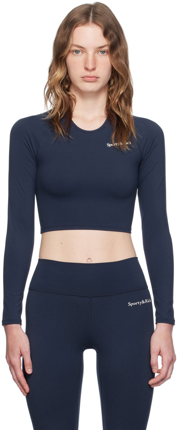Футболка Sporty & Rich Navy Printed Logo Top темно-синій | TO036S403SN