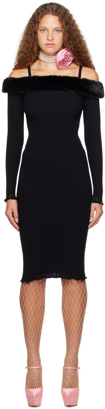 плаття Blumarine Blumarine Faux-Fur Trim Midi Dress чорний | A322A384B