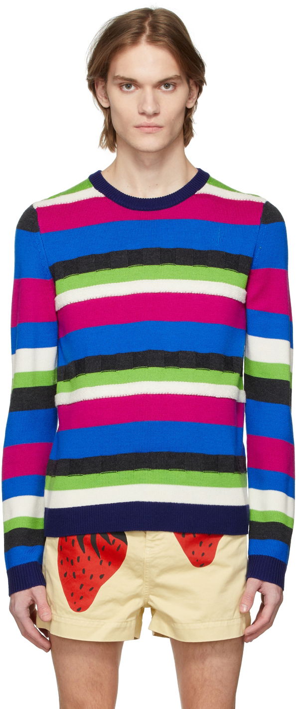 Cветр JW Anderson Striped Merino Wool Sweater Синій | KW0550-YN0008