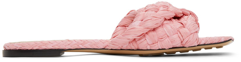 Кросівки та взуття Bottega Veneta Bottega Veneta Raffia Stretch Flat Sandals Рожевий | 652860 V0GM0