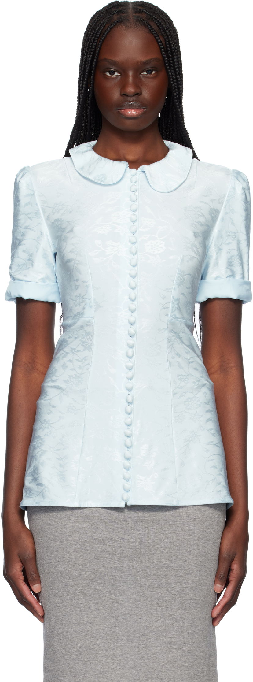 Сорочка Jil Sander Jil Sander Fluid Viscose Jacquard Blouse Синій | J03NF0001_J20297