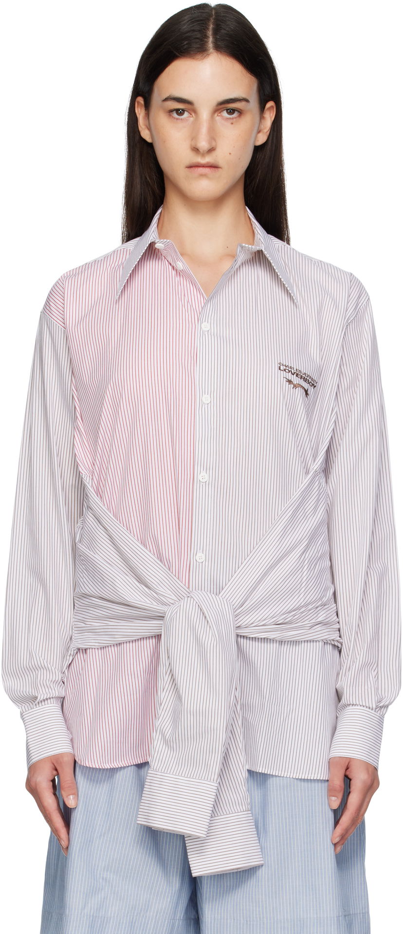 Сорочка Charles Jeffrey Loverboy Charles Jeffrey LOVERBOY Long Sleeve Striped Split-Panel Tie-Front Button-Up Shirt Різнокольоровий | 52070402