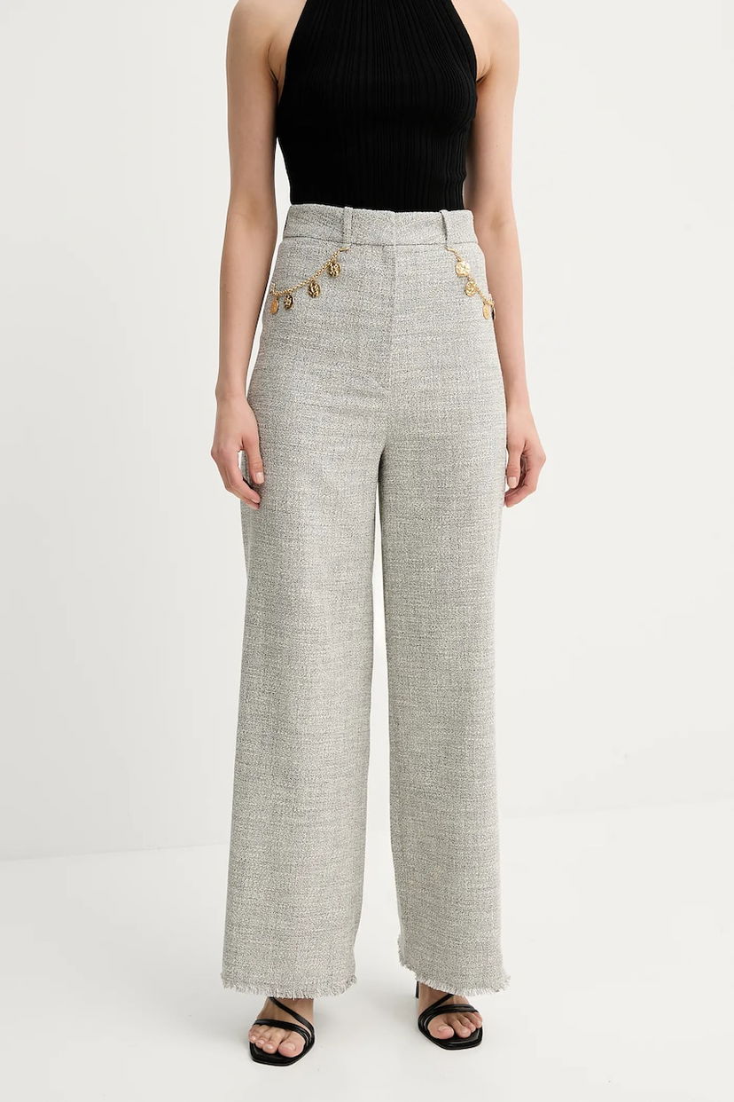 Штани Nanushka Nanushka ALANDRA High-Waist Wide-Leg Pants Сірий | NW25SSPA30399