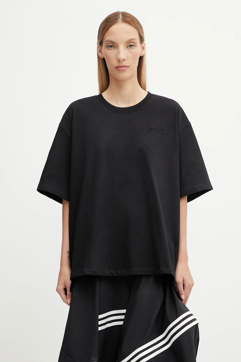Футболка GANNI GANNI Heavy Cotton Drop Shoulder Open Back T-Shirt чорний | T4168