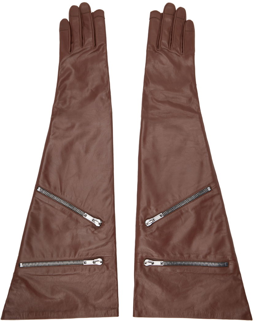Рукавички Rick Owens Porterville Gauntlets Leather Gloves With Zips Коричневий | RR02D6456 LSU