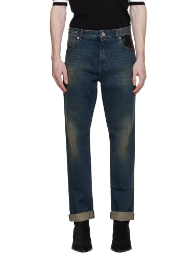Джинси Balmain Leather Pocket Jeans темно-синій | BH0MI043DD83