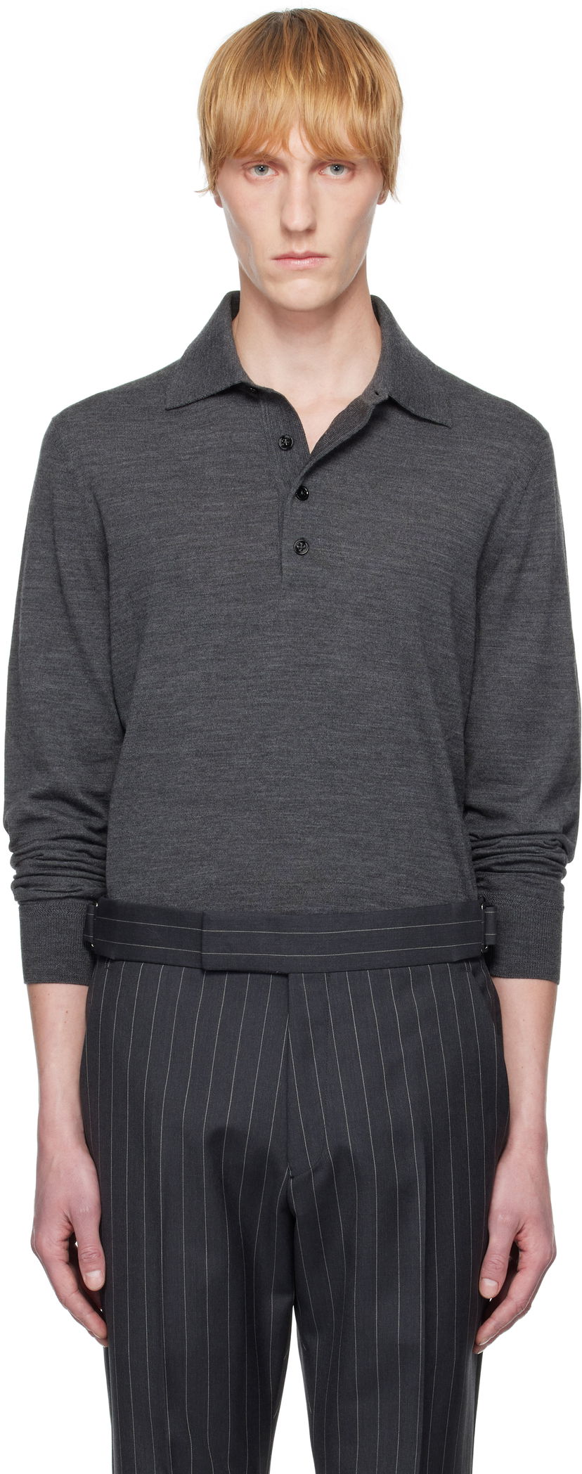 Сорочка поло Tom Ford TOM FORD Fine Gauge Wool Polo Сірий | KPL003-YMW070S25