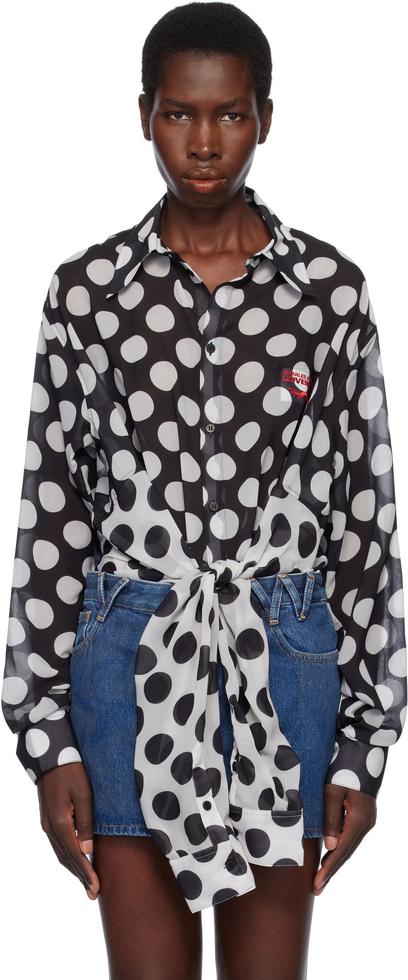 Сорочка Charles Jeffrey Loverboy Charles Jeffrey LOVERBOY Polka Dot Tie-Front Blouse чорний | 54070301