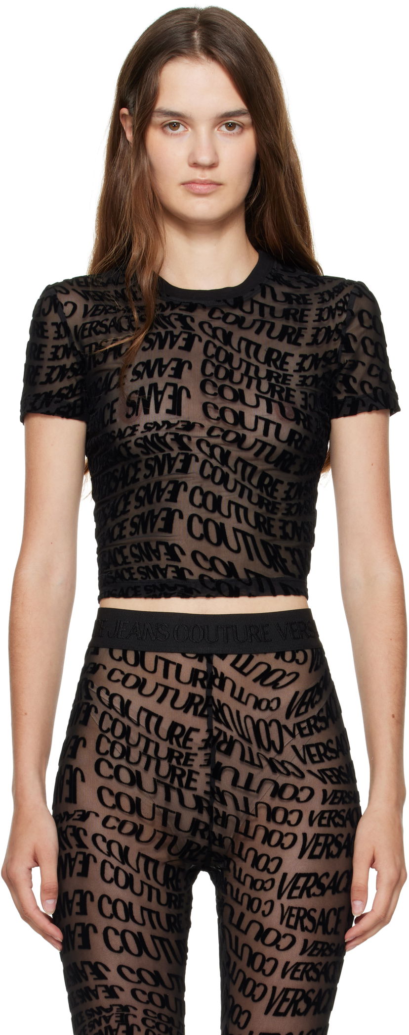 Футболка Versace Versace Jeans Couture Tulle Flock Liquify T-Shirt чорний | E79HAH602_EJS490