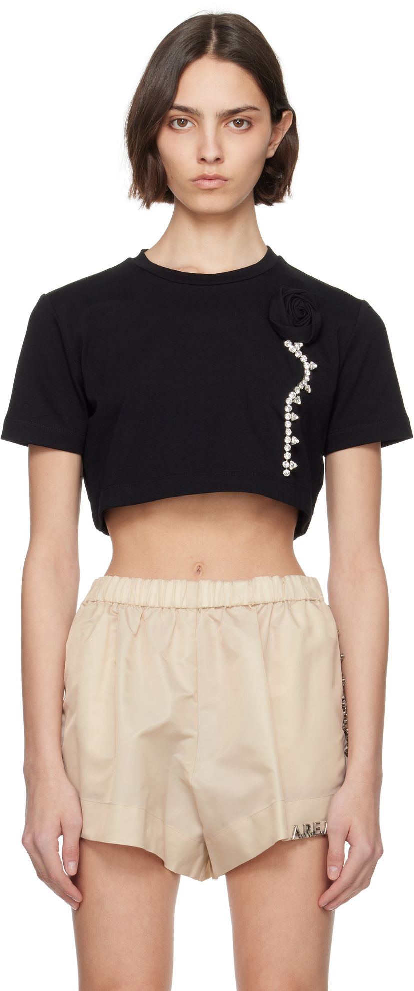 Футболка Area AREA Crystal Rosette Cropped T-Shirt чорний | SS25AWTS0028FA02