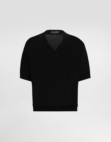 Сорочка поло Dolce & Gabbana Dolce & Gabbana Short-Sleeved Openwork Polo Shirt чорний | GXZ63TJBCFMN0000, 0