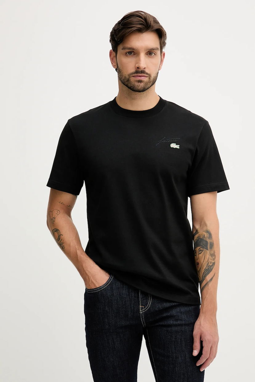 Футболка Lacoste Cotton Crew Neck Short Sleeve T-shirt with Embroidered Chest Design чорний | TH5492