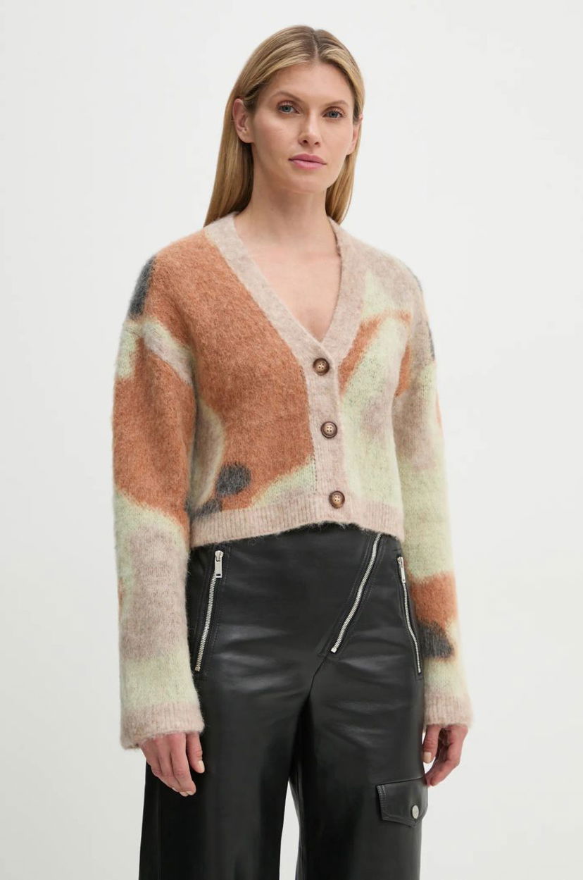 Cветр Nanushka Abstract Print Cropped Cardigan Коричневий | NW24FWSW44376