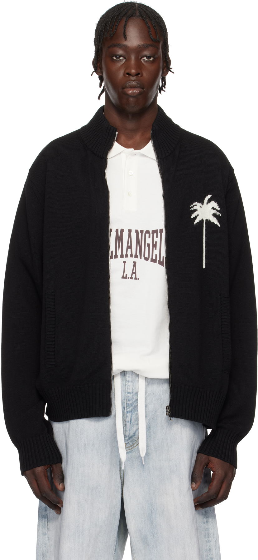 Cветр Palm Angels Knit Track Jacket With Embroidered Logo чорний | PMHA061S25KNI0011003