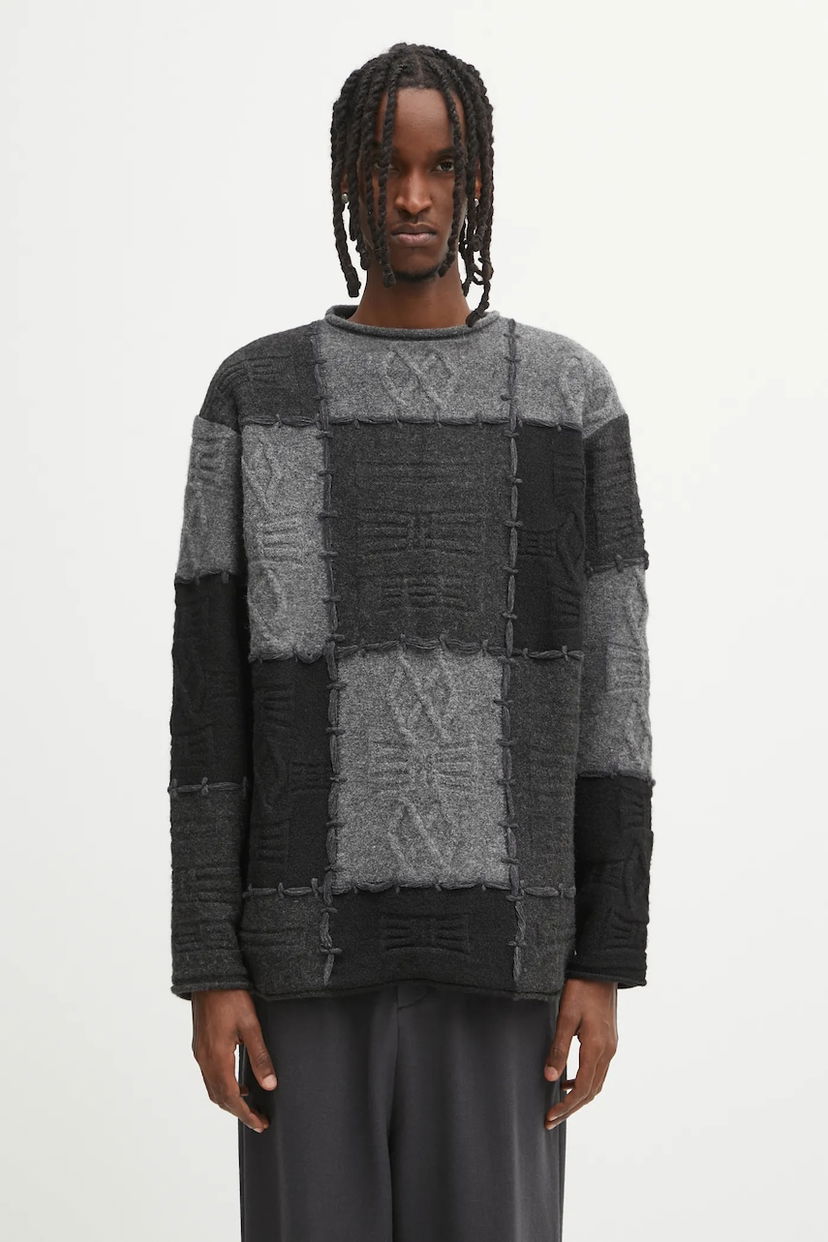 Cветр ADER ERROR Patchwork Textured Knit Sweater with Exposed Stitching Різнокольоровий | BO01FWKT0301BK