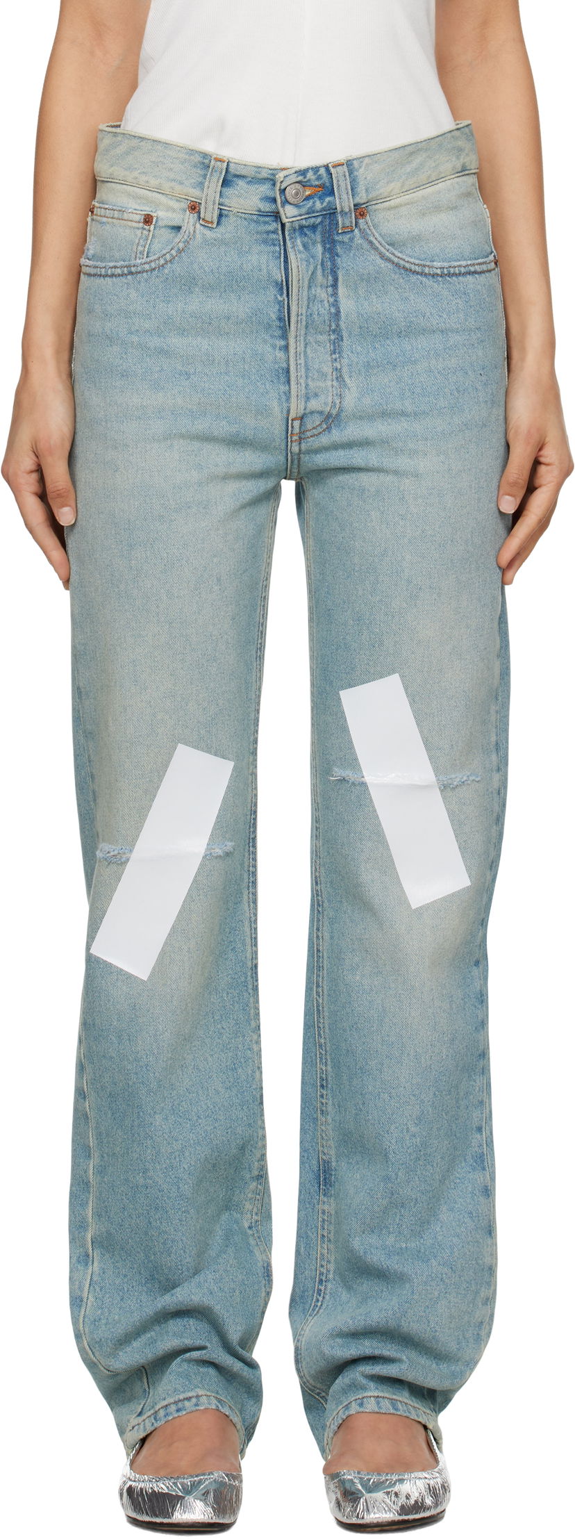 Джинси Maison Margiela MM6 Maison Margiela Distressed Taped 5 Pocket Jeans Синій | S52LA0248 M30019