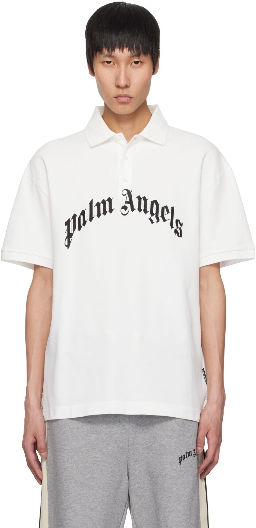 Сорочка поло Palm Angels Palm Angels Curved Logo Polo білий | PMGB012S25FAB0030310
