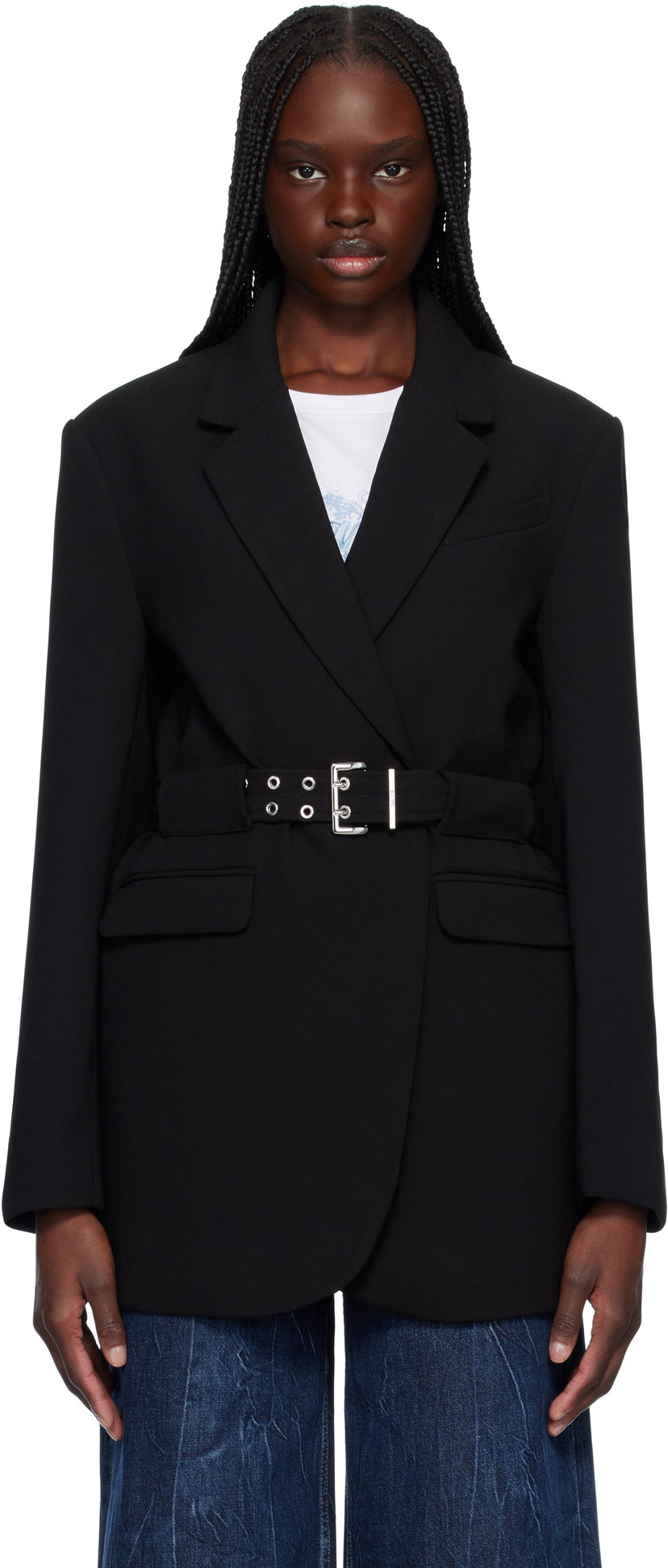 Куртка GANNI GANNI Bonded Crepe Blazer with Belt чорний | W0241