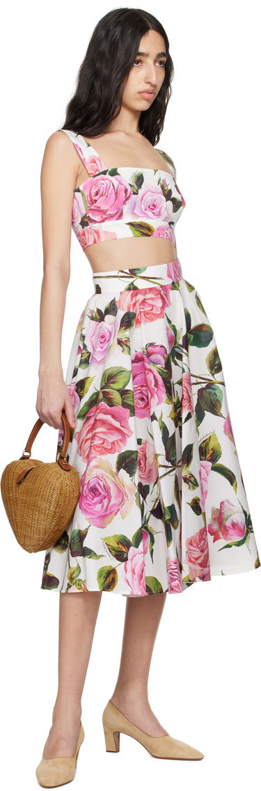 Спідниця Dolce & Gabbana Dolce&Gabbana Rose-Print Cotton Circle Midi Skirt білий | F4C1XT HS5S4, 3