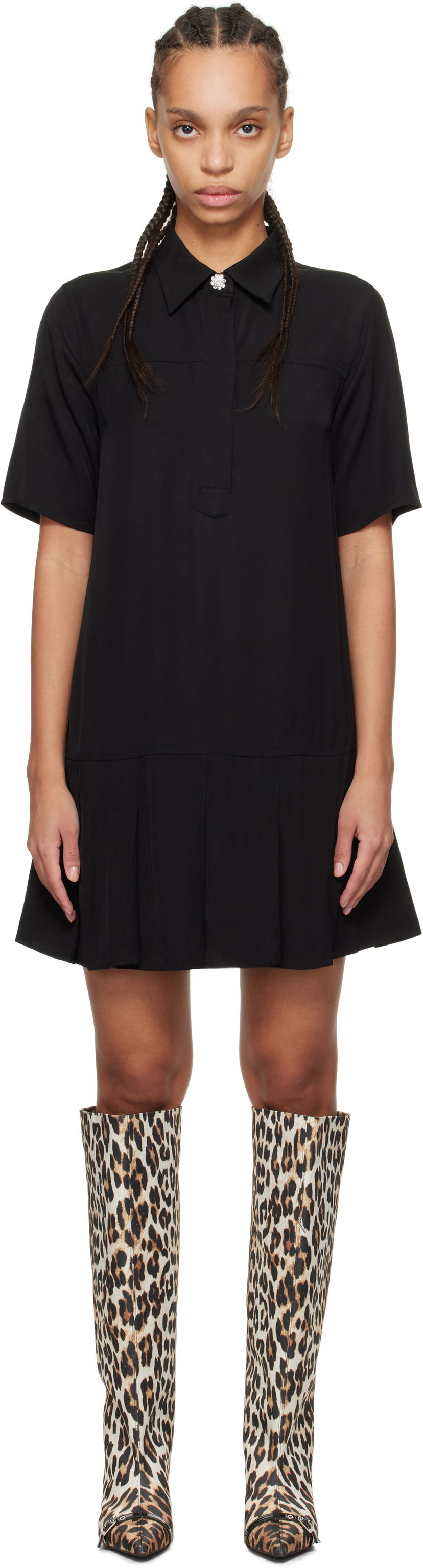 плаття GANNI GANNI Viscose Twill Mini Dress чорний | W0083