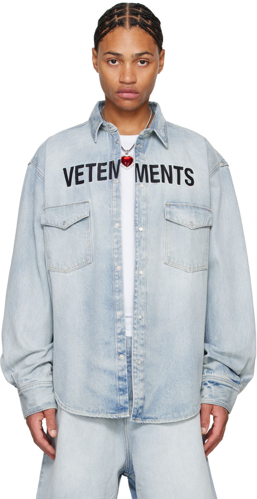 Сорочка VETEMENTS Embroidered Logo Denim Shirt Синій | UA66SH510L
