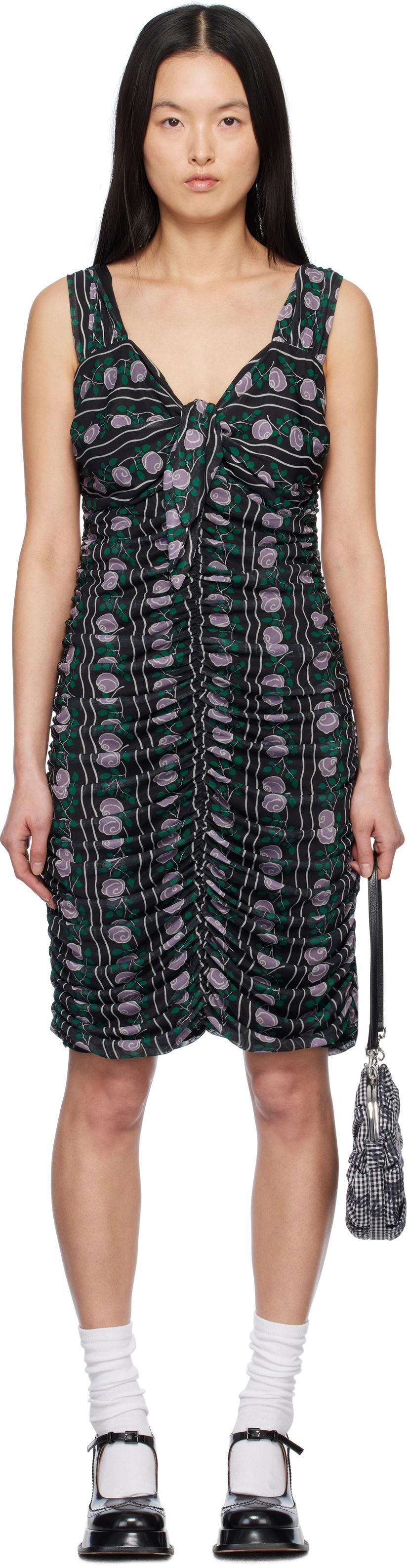 плаття Anna Sui Anna Sui Rosetti Mesh Ruched Tie Midi Dress чорний | 1125G70
