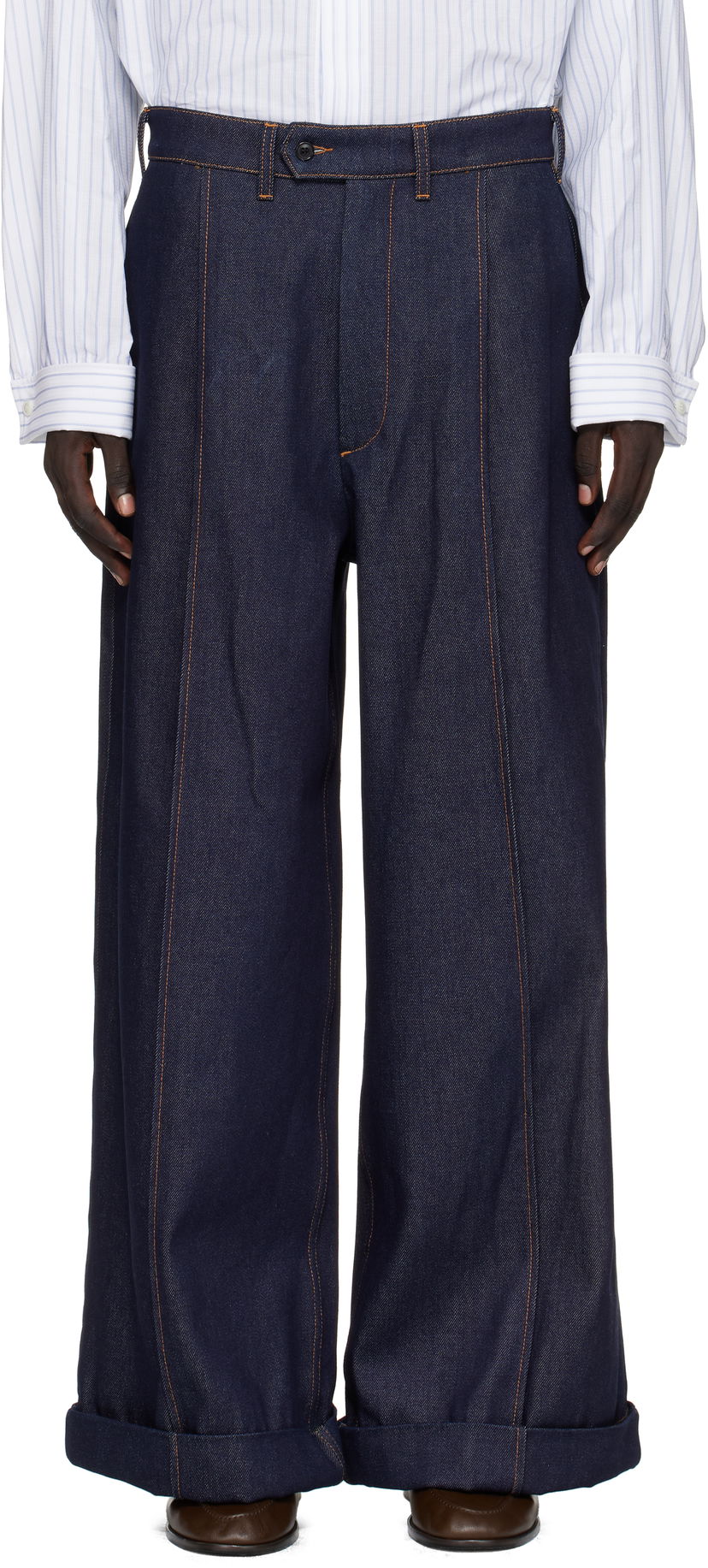 Джинси HED MAYNER Hed Mayner Wide-Leg Cuffed Front Seam Jeans темно-синій | HMMB67035B-HB191