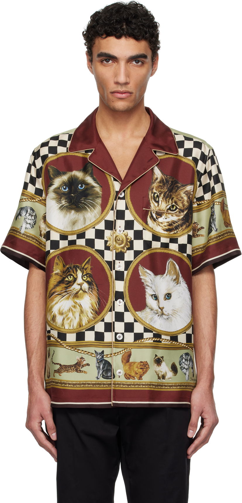 Сорочка Dolce & Gabbana Dolce&Gabbana Silk Cat Print Shirt Різнокольоровий | G5LH3THI1VV