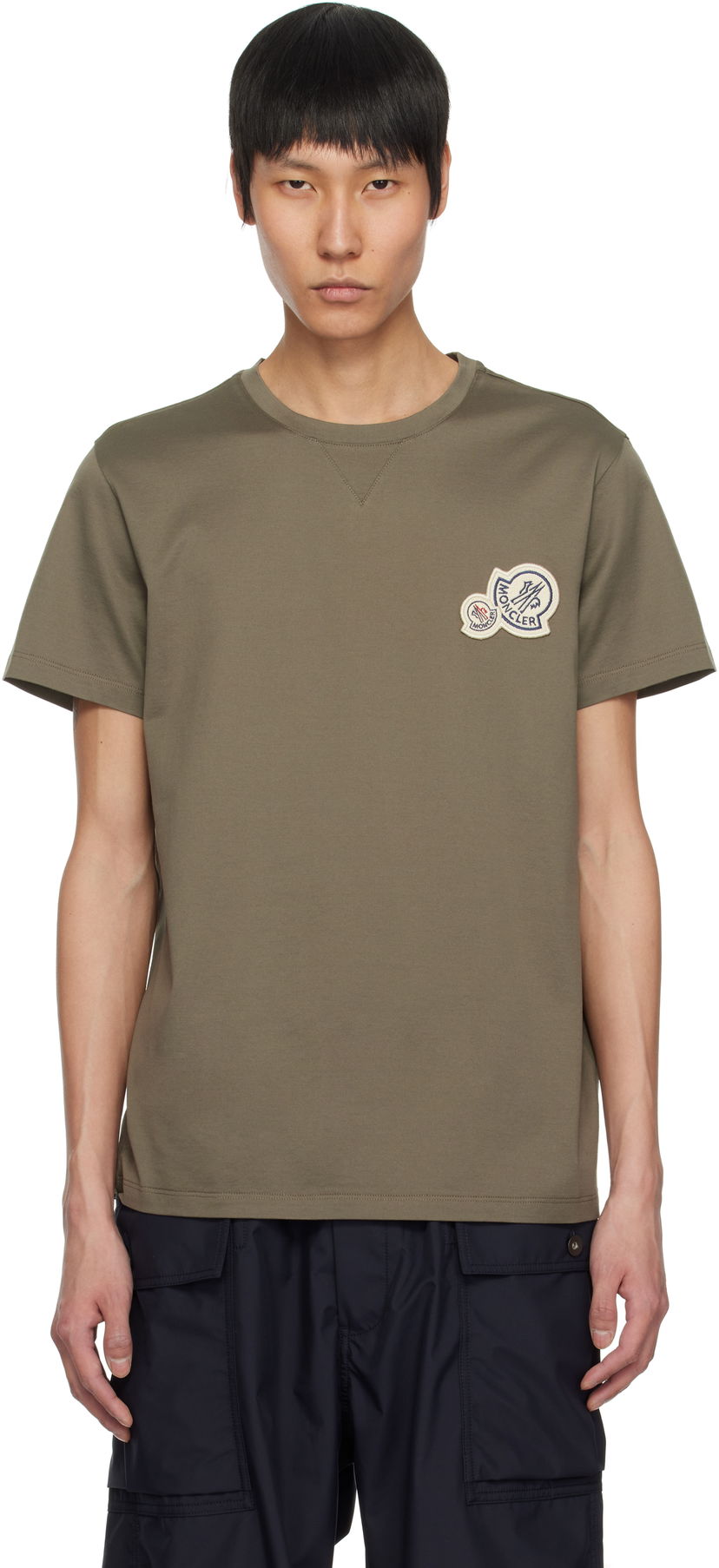 Футболка Moncler Moncler Double Logo Patch Cotton T-Shirt Зелений | K10918C000768390Y