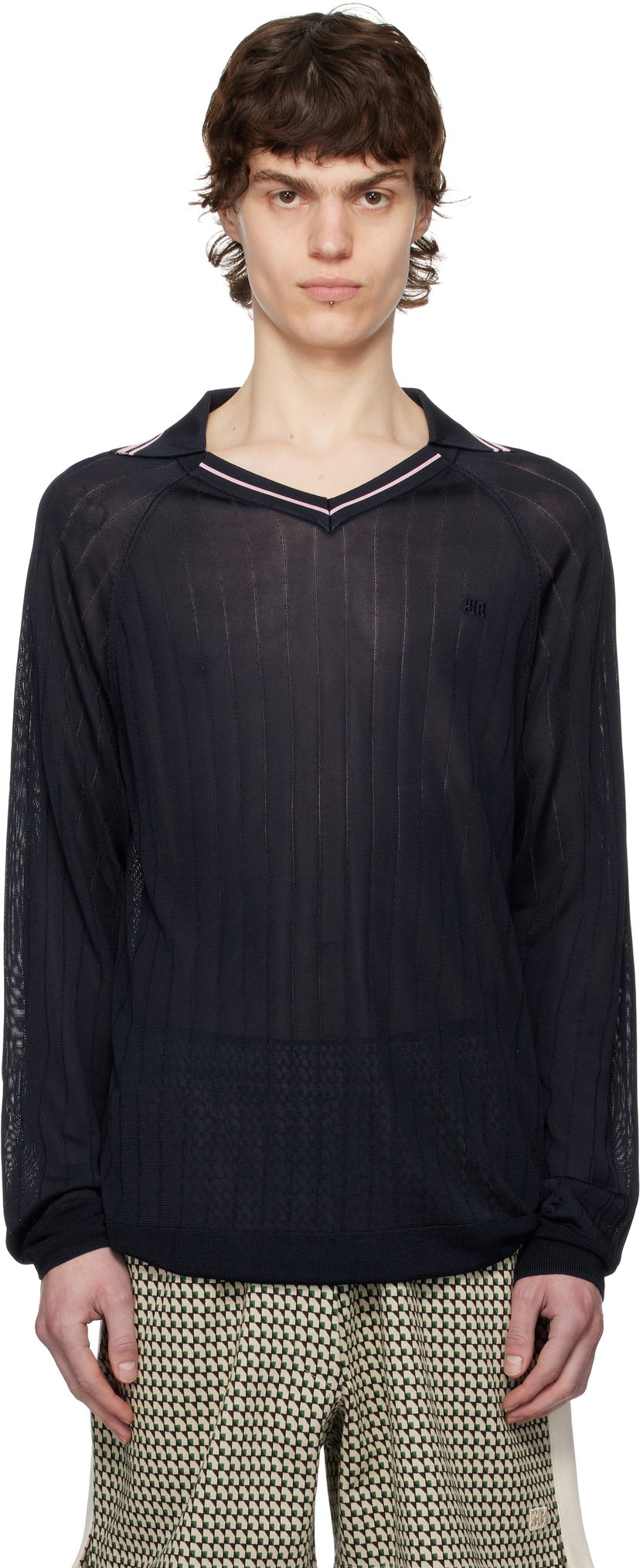 Cветр Wales Bonner Wales Bonner Roots Knit Polo темно-синій | MS25KN33-KN08-599 BRIGHT RAYON